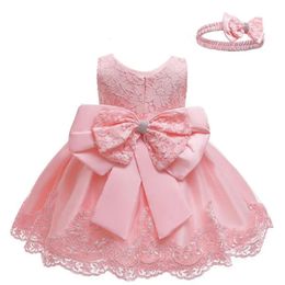 Baby Girl Dress Party Dresses for Girls 1 Year Birthday Princess Wedding Dress Lace Christening Gown Baby White Baptism Clothing 240516