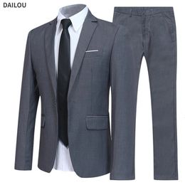 Wedding Suit Men Blazers 2 Pieces Sets Elegant Business Formal 3 Full Korean Pants Blue Coats Jackets Luxury 240514