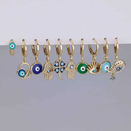 Earrings Lucky Blue Turkish Earrings for Women Stainless Steel Gold Plated Drop Hand Earrings Boho Jewellery Gifts 230831