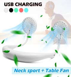 Hands Neck Band Hanging Usb Rechargeable Dual Fan Mini Air Cooler Summer Portable Level 3 Wind Large Battery Capacity Cooling8494342