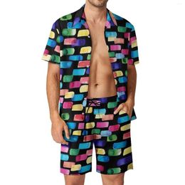 Men's Tracksuits Watercolour Brush Men Sets Colourful Print Trendy Casual Shirt Set Short Sleeve Custom Shorts Summer Vacation Suit Plus Size