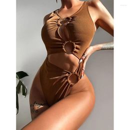 Women's Swimwear Brown One Piece Swimsuit Female 2024 Solid Women Backless Bathing Suits Summer Beach Wear Bather Monokini Swim Pool