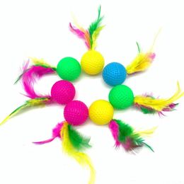 10pcs Mixed Funny Plastic Golf Ball with Feather Cat Toy Interactive Kitten Cat Teaser Ball Toy Pet Supplies 240516