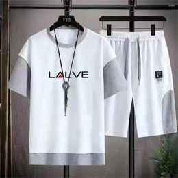 Men's Tracksuits Summer Loose Casual Outfit T-Shirt And Shorts Sets Comfortable Breathable Set Harajuku Hip Hop Y2k Patchwork