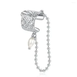 Hoop Earrings Wholesale Silver Colour Fringe Pearl Ear Cuff Clip On For Women Bone Holder Ins Fresh Sweet Lady Party Gift