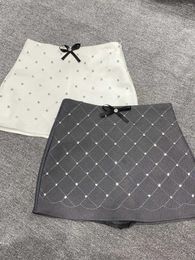 Skirts 2024 Women Fashion Sexy Casual Bow Rhinestone Beads Small A Pendulum High Waist Skirt 0425