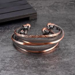 Bangle Pure Copper Bracelets Magnetic Adjustable Open Cuff Vintage High Magnet Bangles Flower Health Energy Jewellery Resizable
