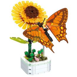 Blocks DIY Mini Butterfly Insect Bedpan Plant Bonsai Flower Block Rose Decoration Building Block Shape Plastic Toy Gifts for Children and Girls WX