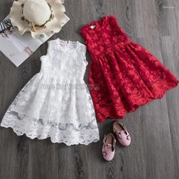 Girl Dresses White Flower Girls Summer Sleeveless Wedding Evening Ball Gown Tutu Lace Floral Kids Clothing