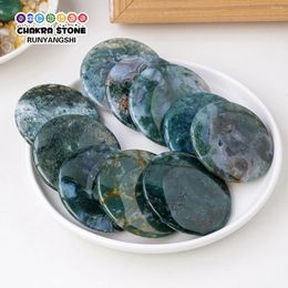 Decorative Figurines 2024 Natural Moss Agate Round Yoga Stone Massage Crystal Polished Gem Compress Home Decor Fishbowl Ornaments Crafts