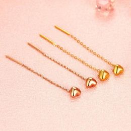 Dangle Earrings LABB Real 18K Gold Love Earline AU750 Peach Heart Tassel Women's Boutique Jewellery Valentine's Day Birthday Gift E0025