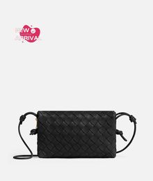 Designer Womens Bag East/West Loop Camera Bag BotegaVeneta Mini east-west Intrecciato leather bag with slender profile Black