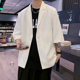 Men's Suits Summer Short Sleeve Casual Blazer Jacket Black White Thin Oversize Suit Coat Male Solid One Button Loose Outerwear Clothes