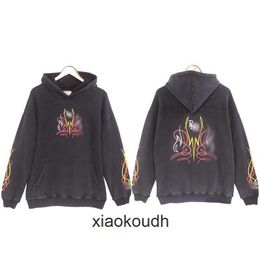 Rhude High end designer Hoodies for autumn and winter new wash used high street line butterfly print sweater for men and women With 1:1 original labels