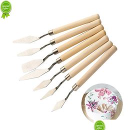 Baking Moulds New 7Pcs Cake Palette Knife For Mini Oil Spata Art Small Clay Tools Decorating/Design Plastic Wooden Handle 1023413 Drop Dhecz