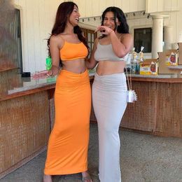 Beach Dress For Women Sundress Swimsuit Wear Summer 2024 Sleeveless Vest Spice Bust Skirt Suit Solid Spandex Covered Fashion