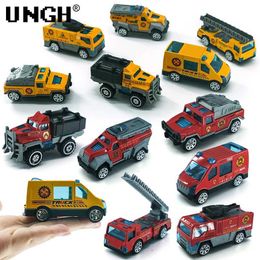 Diecast Model Cars UNGH 6-piece 1/64 alloy die-casting engineering vehicle model fire truck excavator childrens toy police and military vehicle toy childrens gift WX