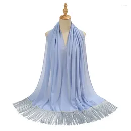 Ethnic Clothing Bubble Pearl Chiffon Scarf Women Muslim Hijab Turban Shawls Wrap Tassel Fringe Headscarf Islamic Stoles Bufanda Foulard 180