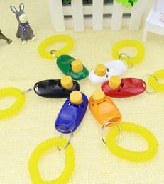 Dog Button Clicker Pet Sound Trainer with Wrist Band Aid Guide Pet Click Training Tool Dogs Supplies 11 Colours 100pc4064979