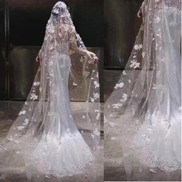 Bridal Veils Lace Wedding Appliqued Beaded Flower Cathedral Veil One-Layer With Comb 300cm Length Width
