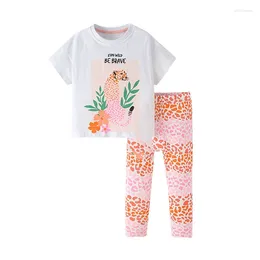 Clothing Sets Jumping Meters 2-7T Girls Kids Suits 2 Pcs Tops Leggings Baby Costume Summer Flower Leopard Wear Outfits