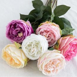 Decorative Flowers 3Pc Artificial Austin Rose Realy Touch For Wedding Decoration Home El Party Valentine's Day Gift Luxury Flowe