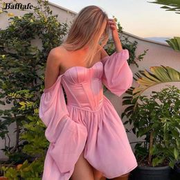 Party Dresses Bafftafe Beach Pink Chiffon Mini Prom Long Sleeves Above Knee Cocktail Gowns Women Homecoming Bridesmaid Dress