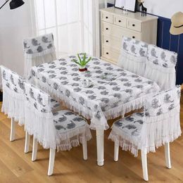 Disposable Table Covers Lace embroidered tablecloth chair cover family dining table mat non slip strap seat cushion dustproof table cover B240516