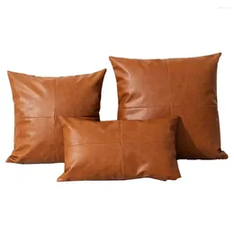 Pillow Cover Hidden Zipper Faux Leather Nordic Style Simple Throw Case For Couch Bed Car