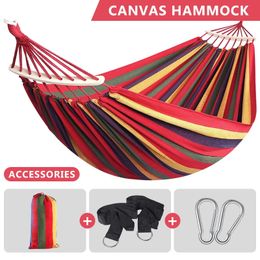 Blue red 2-person outdoor canvas camping hammock curved wooden stick stable Hamak Garden Park swing chair hanging chair 240429