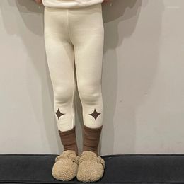 Trousers Girl Pants 2024 Autumn Winter Korean Fashion Style Fleece Thick Leggings Baby Solid Printed Skinny Kids Clothes