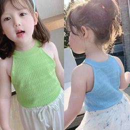 Vest Girls Summer Sleeveless Round Neck Casual Baisc Top Sweet Sports Unik casual Solid Color Top Korean Fashion T-Shirtl240502