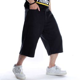 Summer hip-hop denim shorts, men's trend loose cropped pants, plus size, fat guy, pure black shorts M516 72