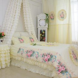 Bedding Sets Korean Luxury Beige Yellow Curtains Window Bedroom LACE FLORALCream European Style Floral Curtain