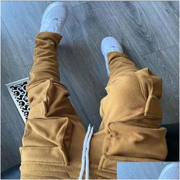Mens Pants Fall Winter Streetwear Cargo Pockets Sweat Casual Trousers Jogging Sweatpants 221130 Drop Delivery Apparel Clothing Otjfy