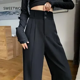 Women's Pants 2024 Black Suit Spring Summer Casual Straight Tube Drape Loose Wide-Leg High-Waisted Fashion Trousers