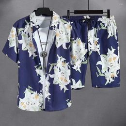 Men's Tracksuits Tropical Leaves Print Outfit Hawaiian Style Shirt Shorts Set With For Men