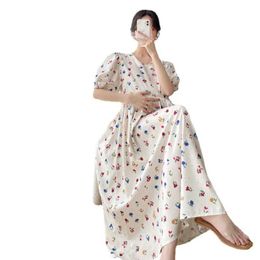 Maternity Dresses Maternity Long Dress Summer Fashion Elegant A Line Slim Floral Printed Clothes for Pregnant Women Chic Pregnancy Y240516