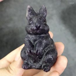 Decorative Figurines Natural Lepidolite Carved Crystal Statue Healing Hare Figurine Art Gift Home Decor Feng Shui Wiccan 1pcs