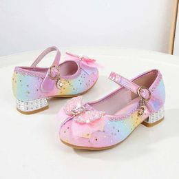 Spring Children High Heels Leather Fashion Glitter Rainbow Princess for Girls Kids Party Wedding Dress Single Shoes L2405 L2405