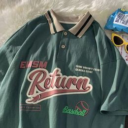 Summer Fashion Fresh Harajuku Polo T shirt Vintage Y2K Loose Men and Women personality street Hip Hop Short sleeve clothes tops 240510