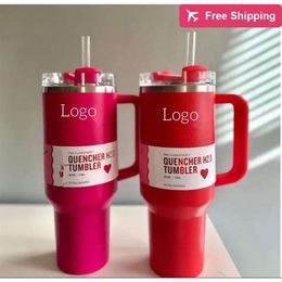 Cosmo Pink Tumblers with Winter Shimmery Limited Edition 40 Oz 40oz Mugs Lid Straw Big Capacity B stanliness standliness stanleiness standleiness staneliness 54H1