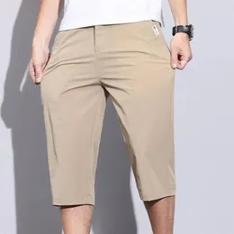 Men's Pants Men Shorts Quick-drying Ice Silk Cropped With Button Zipper Closure Side Pockets Solid Colour Straight Thin For Wear