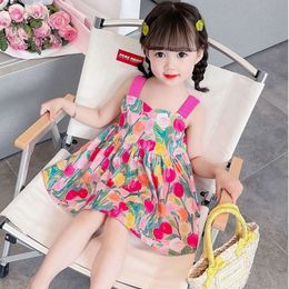 New Girls 2024 Summer Floral Dresses for Kids Sleeveless Children Princess Costume Baby Clothes 1 To 8 Years L2405