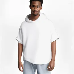 Men's Casual Shirts Hip Hop Men Hooded Shirt Short Sleeve Beach Plain Linen Hoodie T-Shirts Pullover Lightweight Hippie Yoga Tee Tops