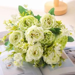 Decorative Flowers Rose Lilacs Bouquet Peony Artificial 5/10/15 Head Bud Bride Wedding Party Home Decoration Fake Faux