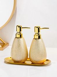 Liquid Soap Dispenser Bathroom Accessories 2 Pcs Golden With Metal Tray Pump Lotion Bottle Shower Shampoo Storage Kitchen