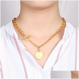 Pendant Necklaces Top Quality Stainless Steel Heart Love Gold Sier Rose Colors Classic Style Logo Printed Women Designer Jewelry Drop Dhkja