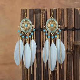 Dangle Earrings Retro Feather Fashion Chain Tassel Jewelry Bohemian National Style