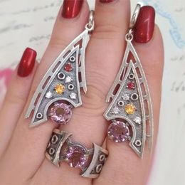 Dangle Earrings Gorgeous Colorful Crystal Drop Fine Jewelry Triangle Silver Color Pink Cut Zircon Wedding For Ladies Girls